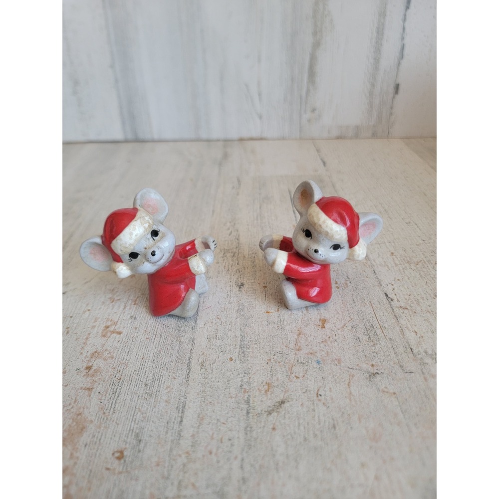 Vintage ceramic mouse candle huggers mice Xmas set home decor